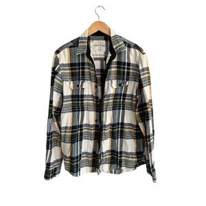Aeropostale Flannel style plaid blue yellow white mens button down long sleeve L